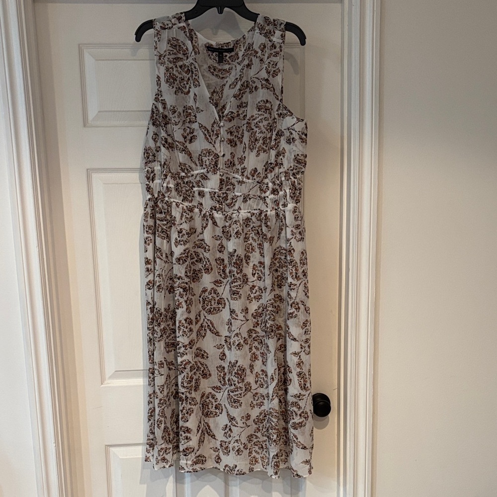 White House Black Market Brown and White Floral Midi Dress